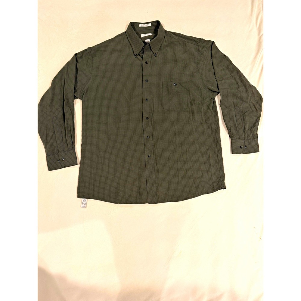 Van Heusen Mens Green Check Dress Shirt Button-Down Collar 17.5 34/35 XL (724)